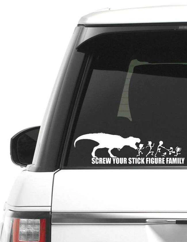 Alberne Strichmännchen-Familienaufkleber, die die Leute wirklich auf ihre Autos setzen